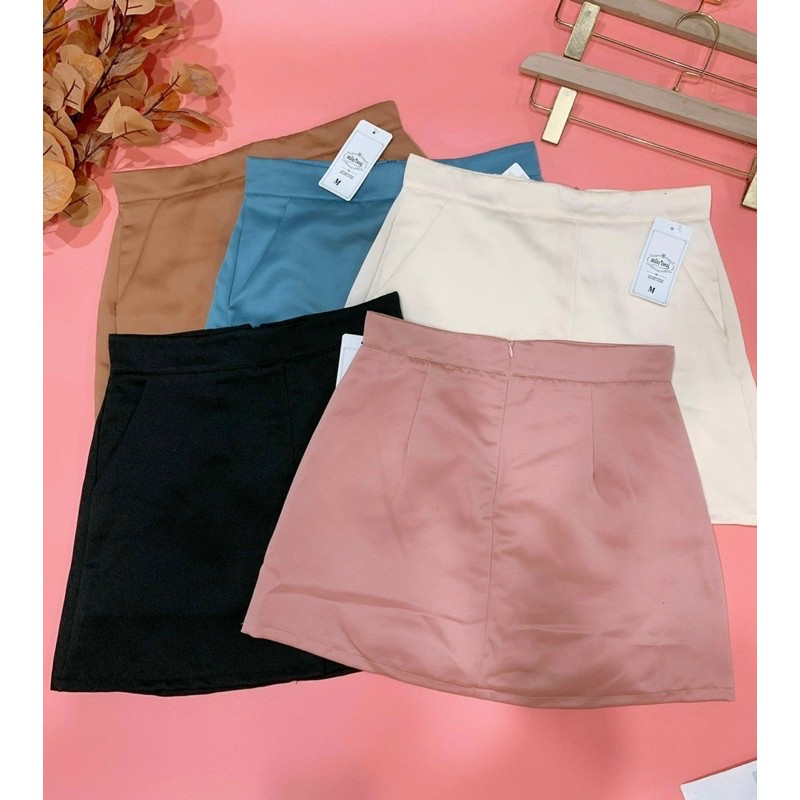 chân váy A 2 túi phi lụa