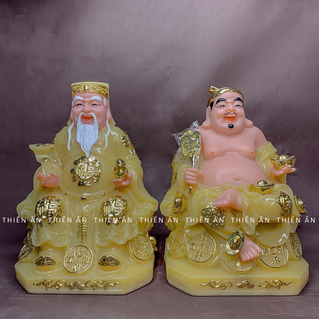 Tượng Thần Tài Ông Đia làm bằng Đá cao cấp màu Vàng có 4 size