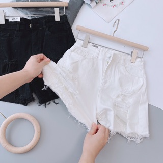 Quần short bò rách cạp cao