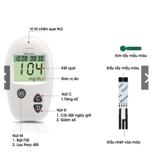 Máy đo đường huyết Safe-Accu đo tiểu đường, phát hiện tiểu đường bảo hành 1 đổi 1 trọn đời