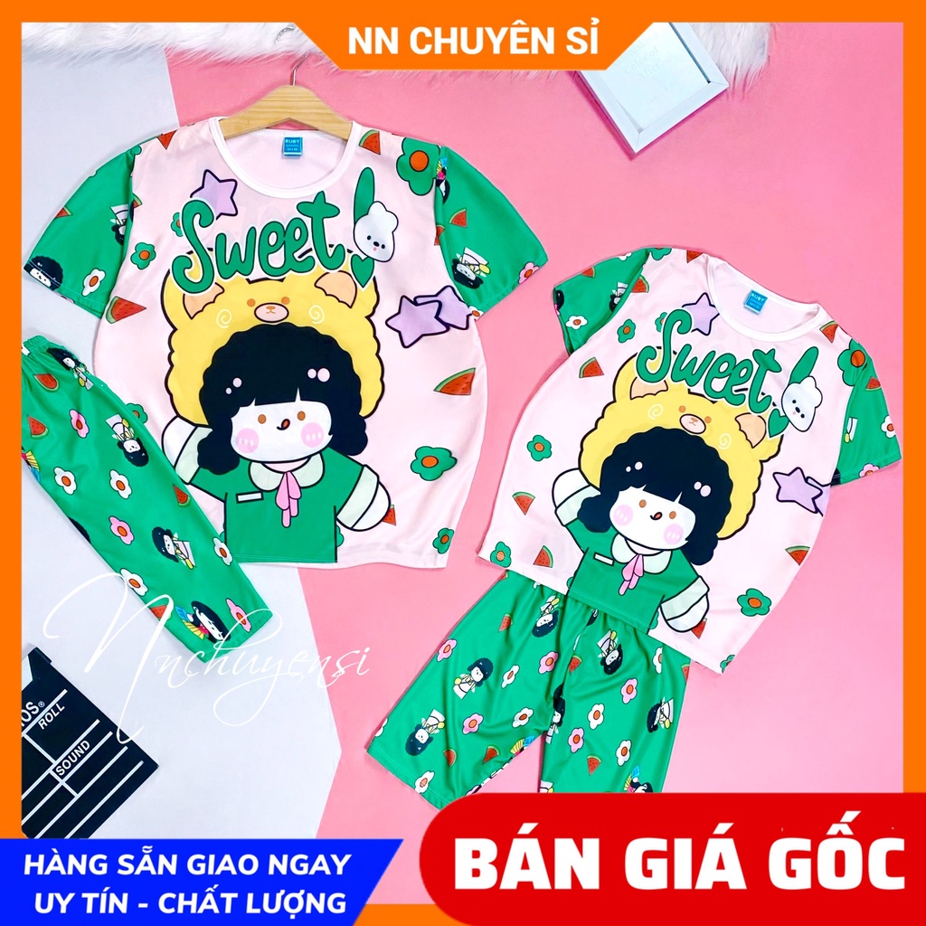 Set bộ thun in 3D MẸ VÀ BÉ GÂU DÂU  Đồ bộ thun lửng in hình gấu hoạt hình chất thun mềm mát DBRBL FULL SIZE