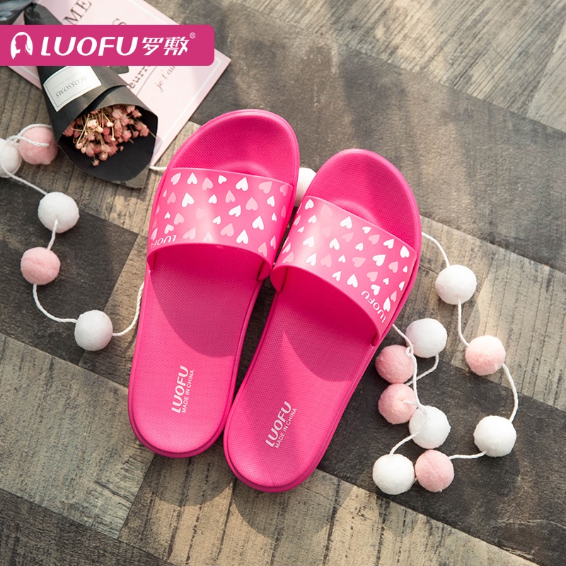 ✠✐✕Luofu slippers women s summer fashion outer wear heart-shaped printing non-slip waterproof outing flat casual student soft-soled sandals