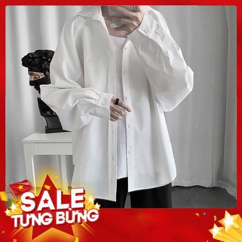 Áo sơ mi unisex nam nữ trắng trơn tay dài form rộng vải lụa mềm mịn không nhăn hàn quốc đẹp | Solo Man -Hàng nhập khẩu