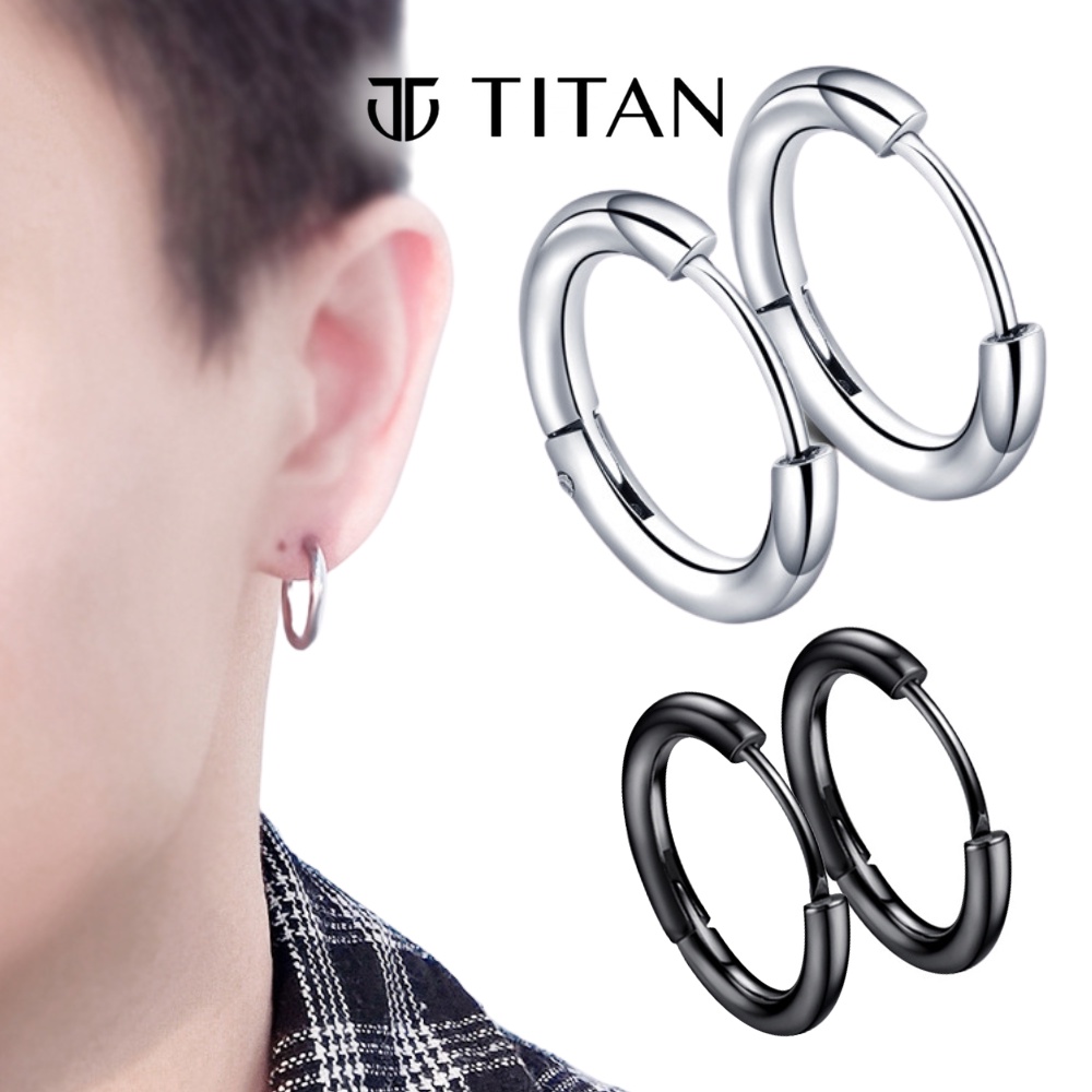 Khuyên tai nam nữ tròn unisex đen trắng, bông tai xỏ lỗ cá tính màu bạc 925 không gỉ, khuyên kẹp vành tai Titan Shop