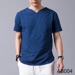 Áo cộc tay cổ V Nam Thời Trang Vải Đũi (Linen) Cao Cấp R.Menswear