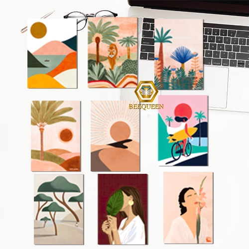 Set 12 thiệp postcard nghệ thuật trừu tượng decor có sẵn decor trang trí nhà