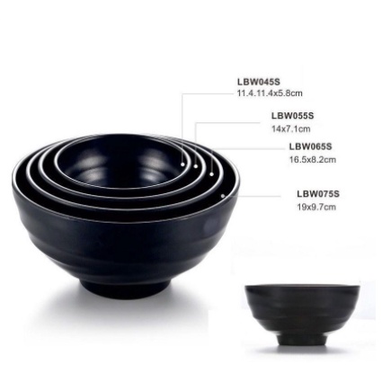 Tô chén bát xoắn màu đen PHÍP MELAMINE cao cấp Hàn Quốc Nhật Bản đủ size