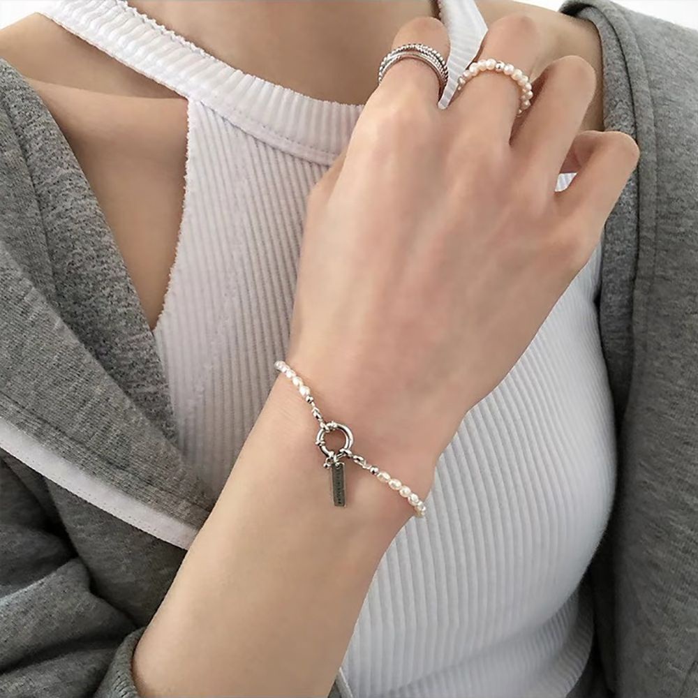 Vòng Tay Chuỗi Hạt Ngọc Trai Vuông Bằng Kim Loại Điều Chỉnh Được Thời Trang Hàn Quốc Cho Nữ