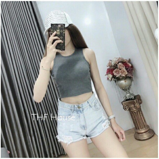 Áo Thun Thể Thao Croptop Ba Lỗ Ngược Trơn THF House