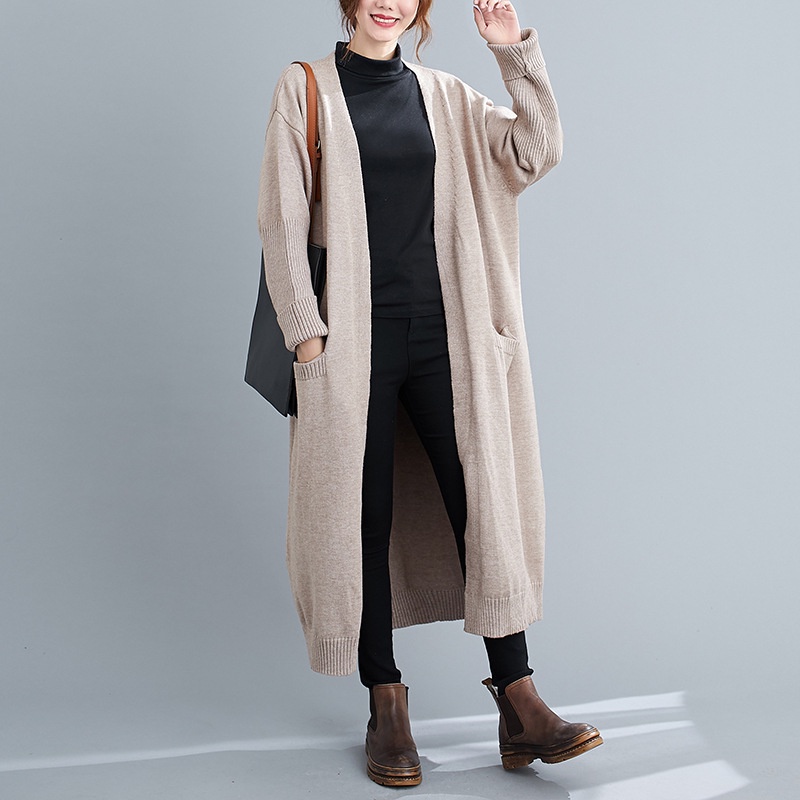 Áo khoác len cardigan nữ dáng dài form rộng vải len lông Quảng Châu cao cấp YUKAGO TX66352