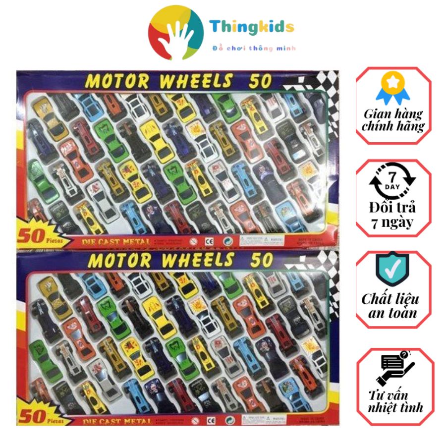 Set đồ chơi 50 oto sắt, mô hình ôt ô lắp kim loại, xe đua đồ chơi cho bé - Thingkids