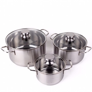 Bộ 3 nồi 3 đáy inox 430 fivestar nắp kính