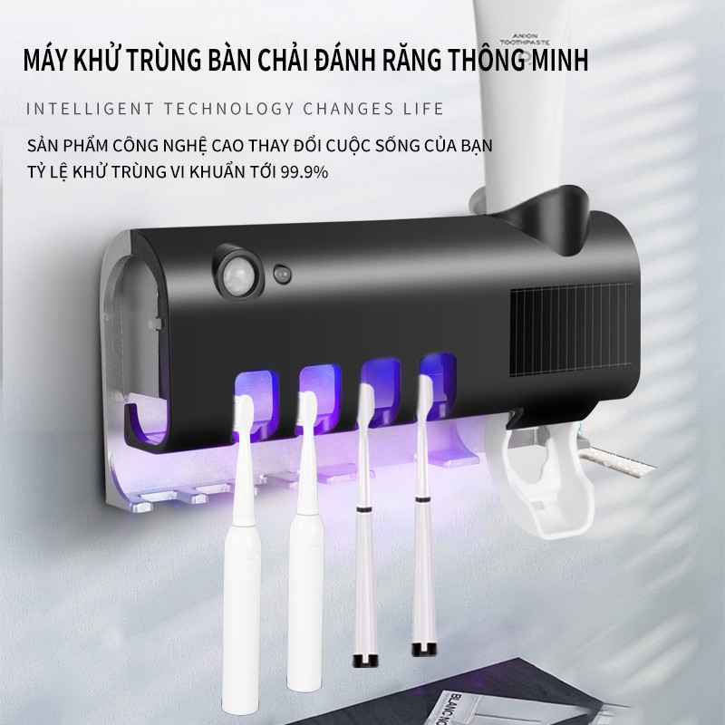 Máy tiệt trùng bàn chải đánh răng bằng tia cực tím thông minh dán tường, không cần khoan đục lỗ, Máy lấy kem đánh răng