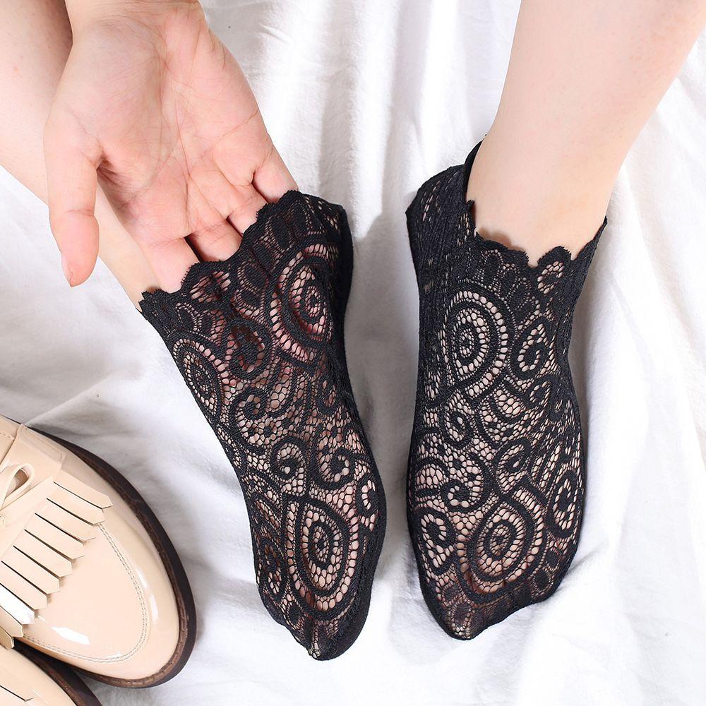 AROMA Vớ Thuyền Màu Trơn Phối Ren Lỗ Thoáng Khí Thời Trang Cho Nữ