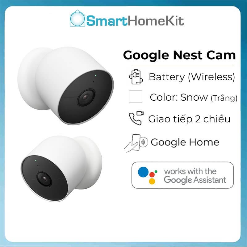 Google Nest Cam Outdoor Battery (Pin) HD 1080p - Camera an ninh ngoài trời, chống chịu thời tiết tốt