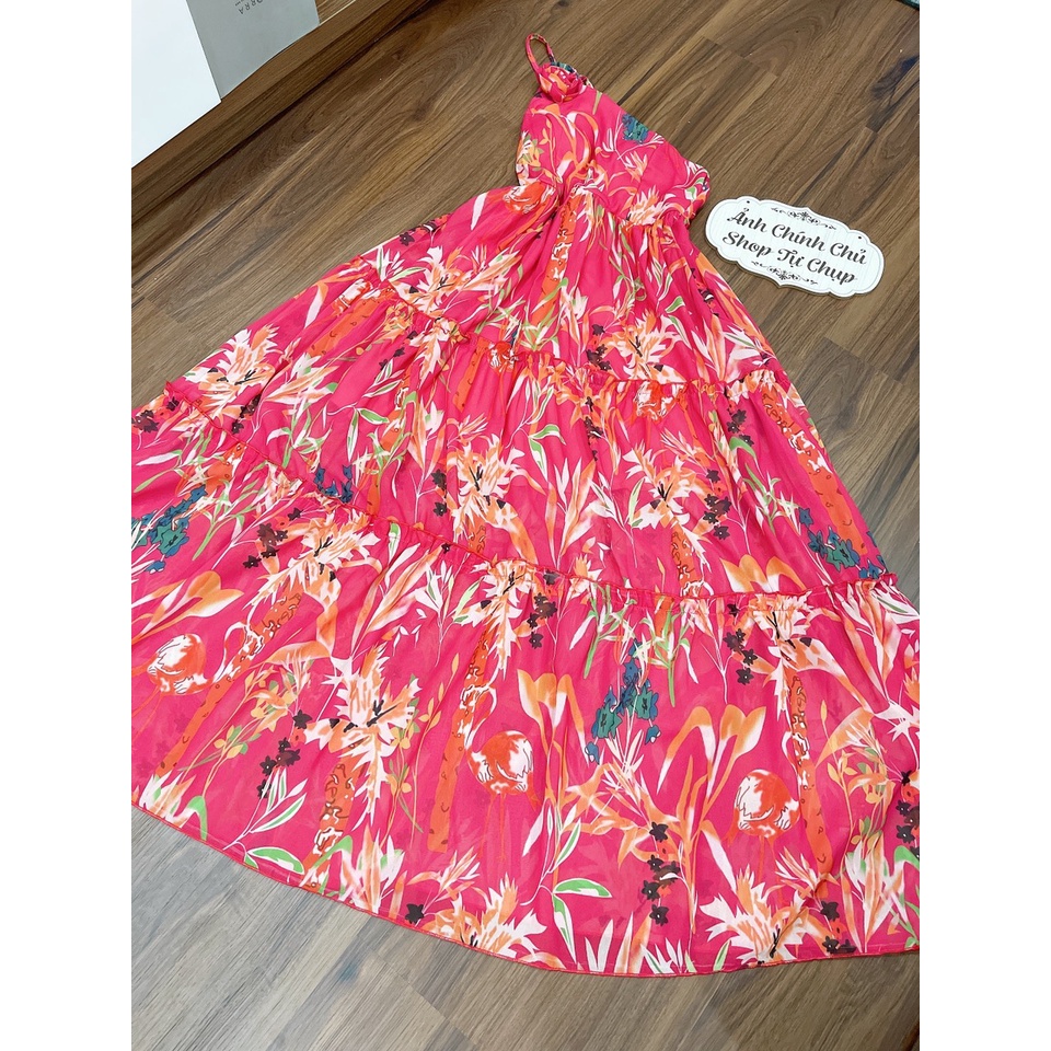 [NEW] Đầm maxi đi biển hoa đỏ lệch vai