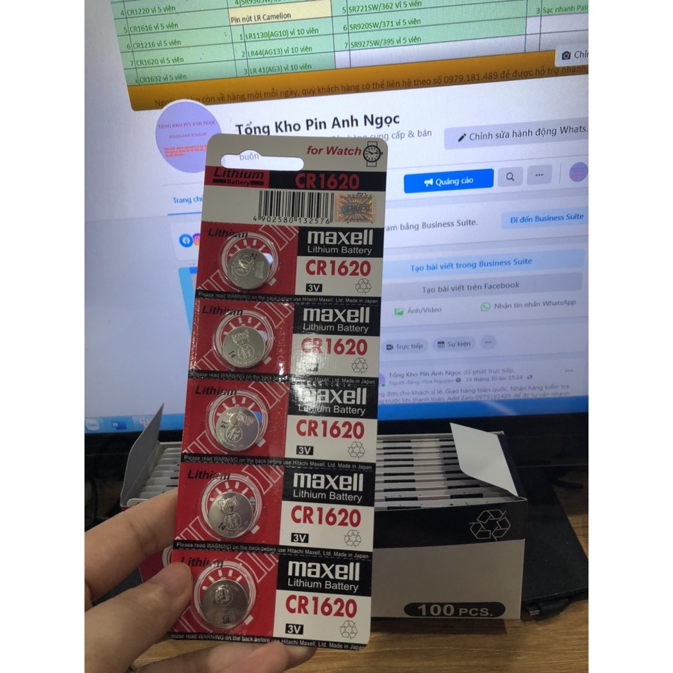 Vỉ 5 Viên Pin CR1620 Chính Hãng Maxell Nhật Lithium 3v