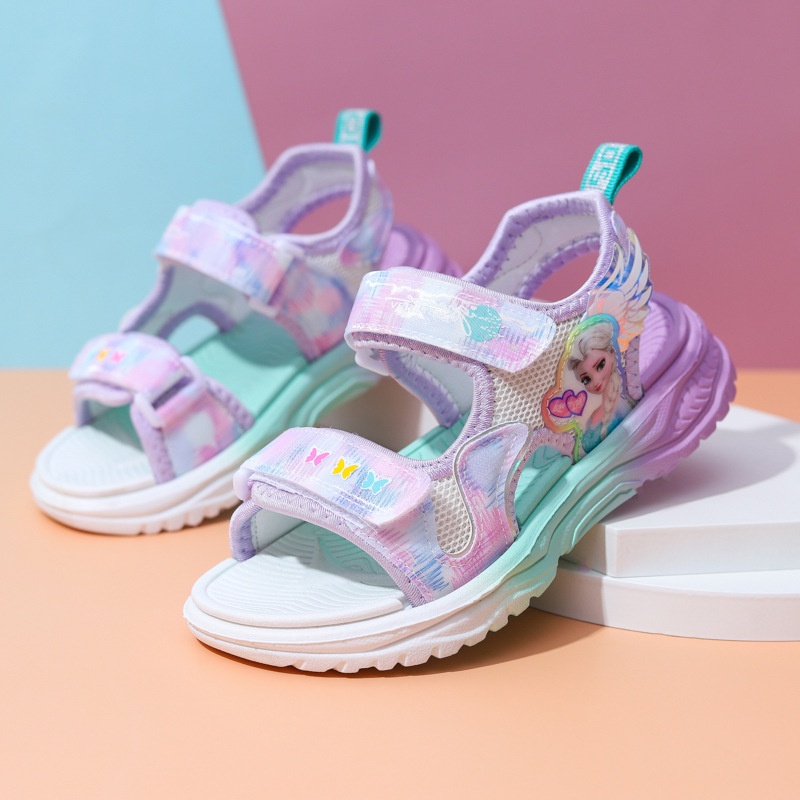 SUGE Size23-37 sandal bé gái Xăng đan đế mềm in họa tiết công chúa elsa dễ thương thoáng khí thoải mái thời trang đi biển dành