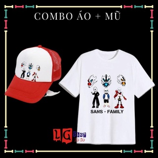 Combo áo + nón in hình sans family cho bé trai, bé gái