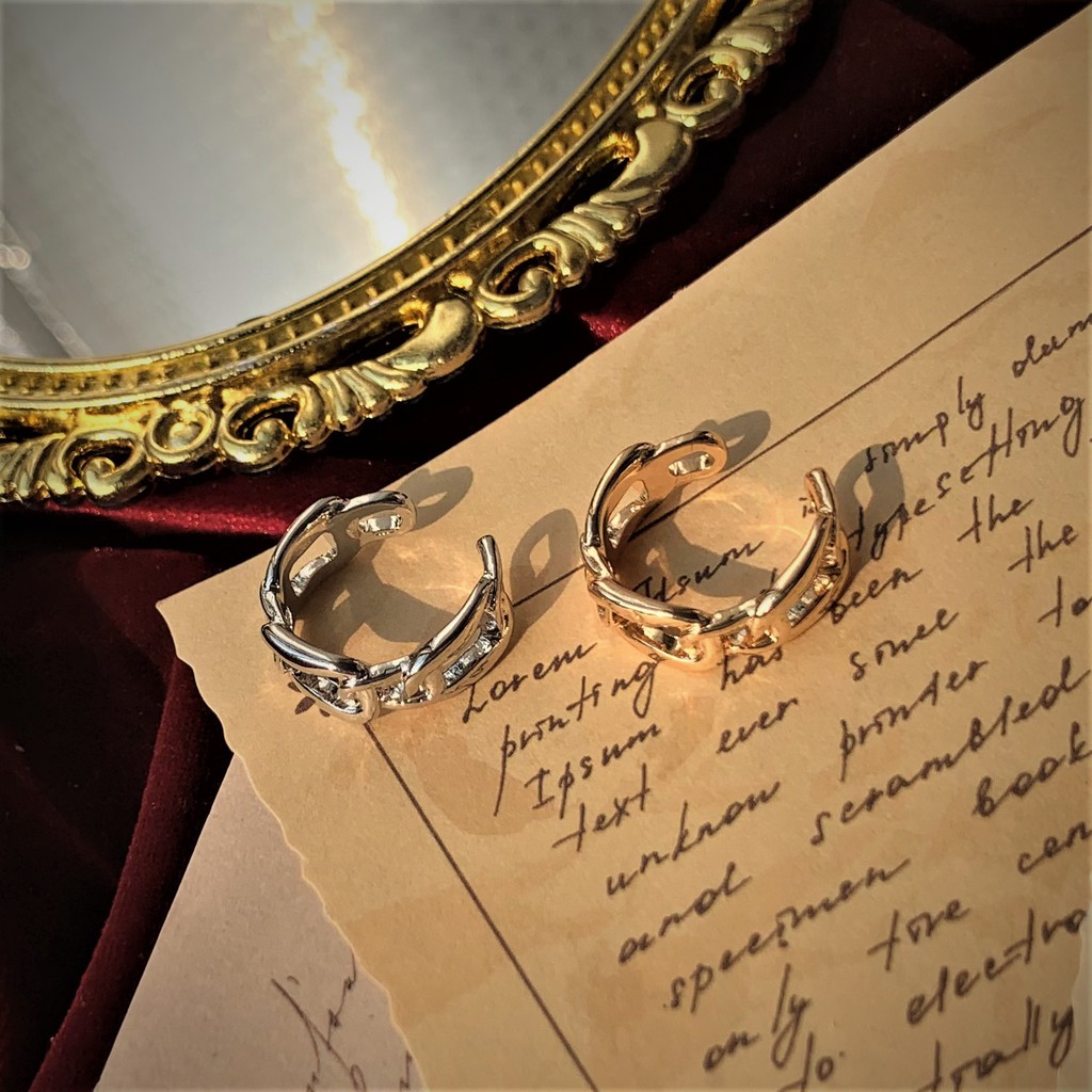 Nhẫn đeo tay kèm dây xích đính hợp ngọc trai nhân tạo - nhẫn nữ phụ kiện trang sức ring jewerly - Hades.js