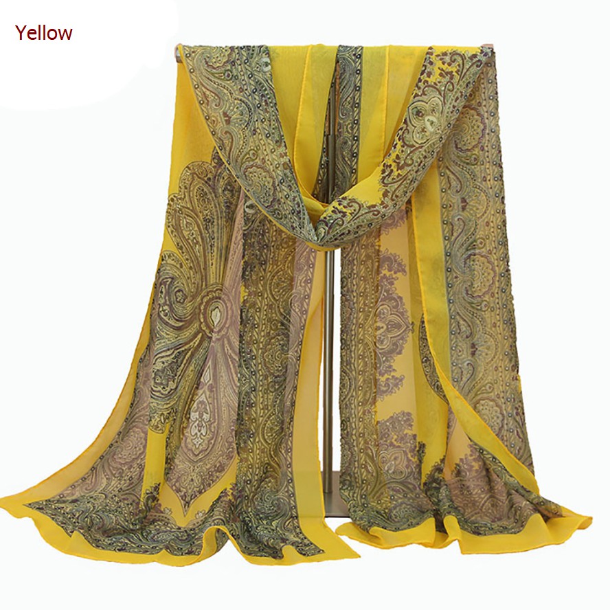 Khăn choàng vải mỏng có in họa tiết trang nhã nhiều màu sắc sang trọng cho nữ