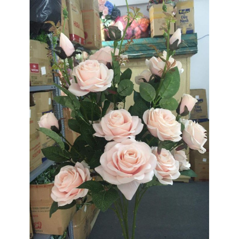 Hoa hồng giả - hồng lụa Pháp loại cao cấp 5bông, đẹp như thật