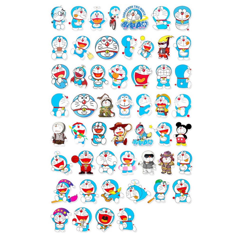 [Set 52 Cái] Bộ Sticker hình Doraemon dễ thương dán trang trí laptop, mũ bảo hiểm, vali, xe tay ga, ván trượt - MP.018