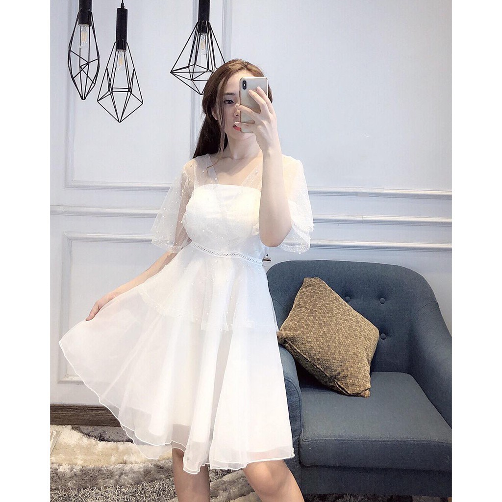 Đầm dự tiệc phối lưới kim tuyến sang trọng | BigBuy360 - bigbuy360.vn