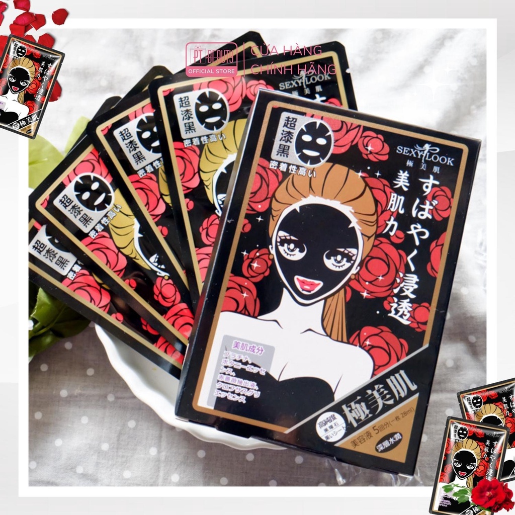 Mặt nạ hoa sơn trà đỏ SEXYLOOK Intensive Moisturizing Black Facial Mask dưỡng ẩm ngừa nếp nhăn hộp 5 miếng x 28ml