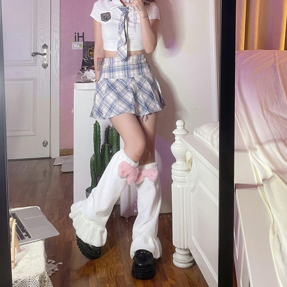 Mocho Vớ Ống Chân Vải Lông Xù Phối Bèo Nhún Giữ Ấm Mùa Đông Phong Cách Lolita Nhật Bản