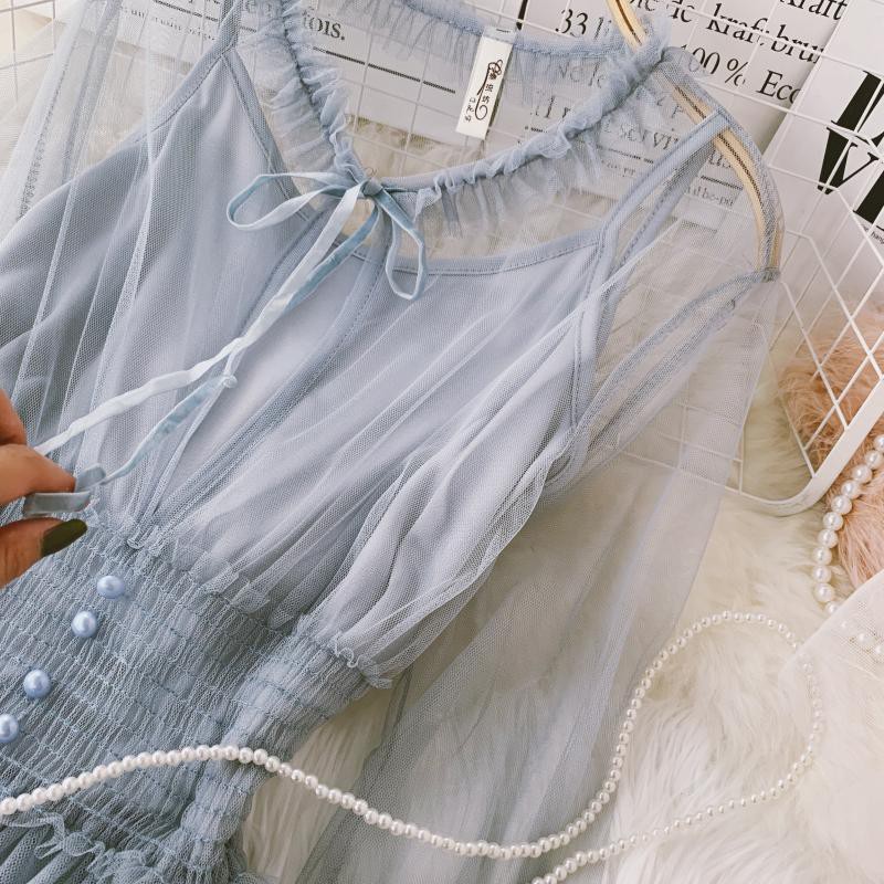 M21 - Đầm công chúa Ulzzang tay bồng dáng dài phối lưới bo eo xinh xắn (5 màu) | BigBuy360 - bigbuy360.vn