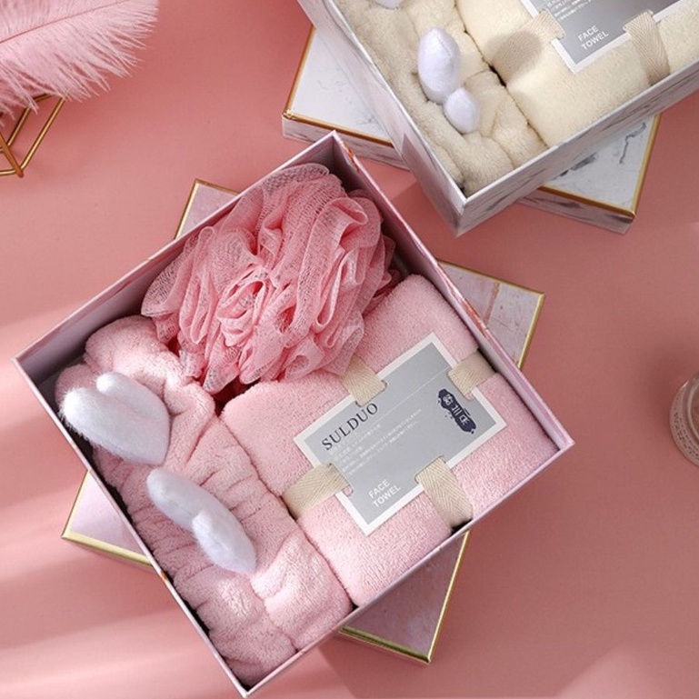 (COMBO Khăn tắm KT 36x80cm, băng đô 8x20cm) khăn tắm + băng đô - tặng bông tắm hàng kèm túi và hộp Sang Trọng
