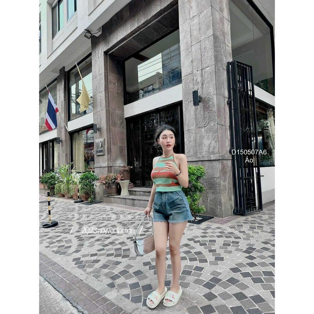 Áo len croptop họa tiết chữ barbie cổ yếm hàng QC
