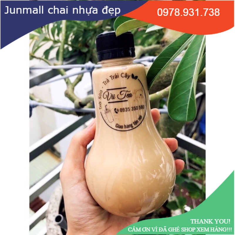 Chai nhựa hình bóng đèn 330ml fi28 kèm nắp