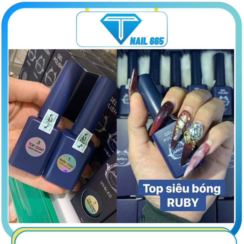 Base top RUBY gel Polish chính hãng , Base top liên kết cứng móng kiềm dầu bóng bền