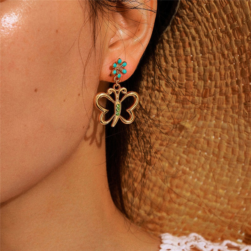 Retro Temperament Jewelry Premium Luxury Zircon Earrings Diamonds Smart Butterfly Flowers Earrings for Women Gift