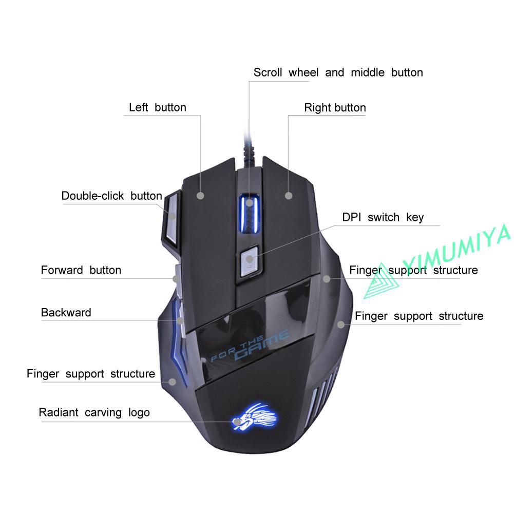 Chuột Quang Chơi Game Có Dây Đèn Led 5500dpi 7 Nút Bấm