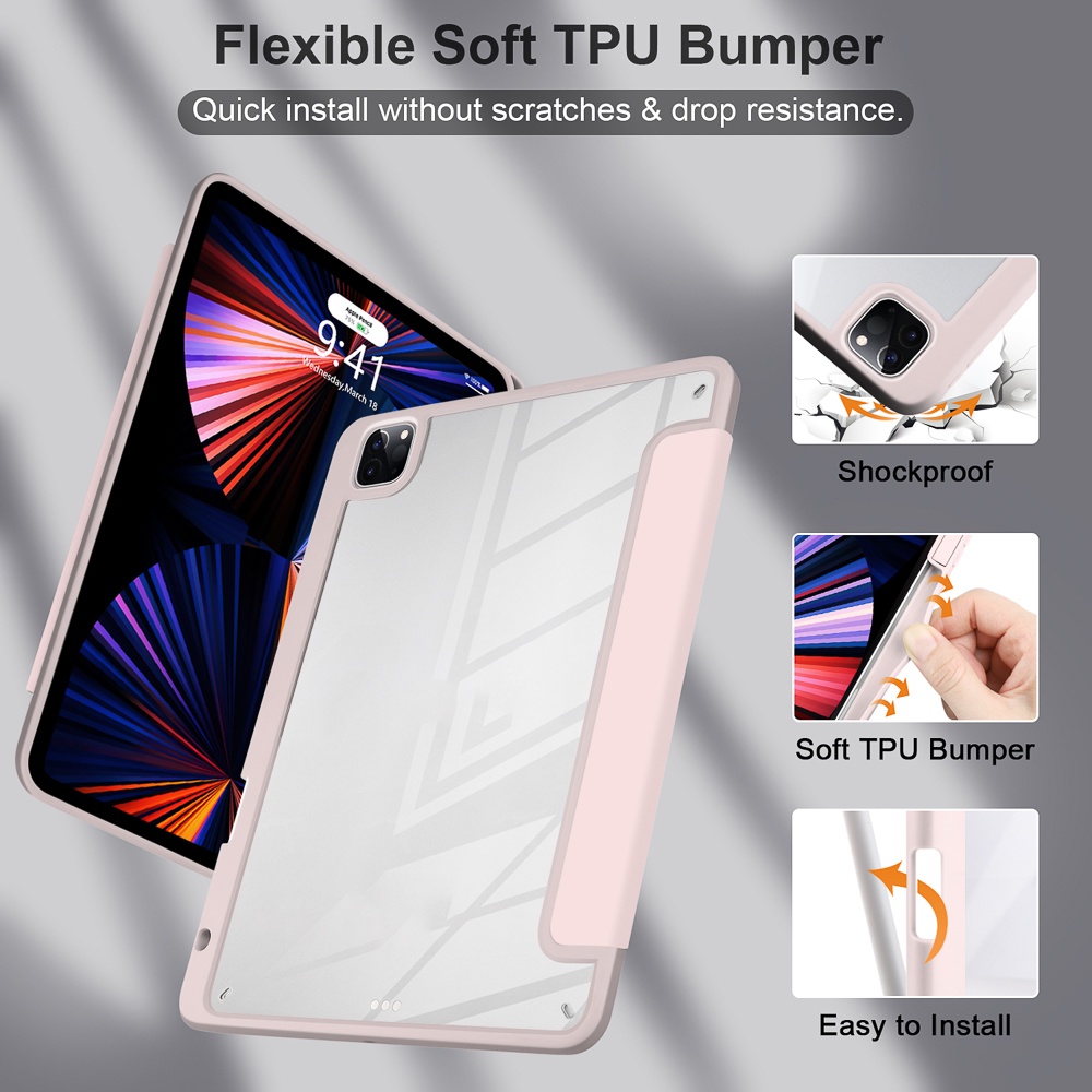 Bao Da PU Máy Tính Bảng Phối Acrylic Trong Suốt Cho 2022 iPad Air5 Air4 2020 Pro11 Pro12.9 2021 2018