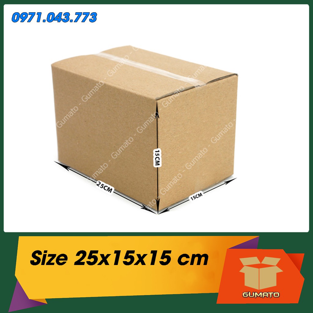 Size 25x15x15 cm, hộp giấy thùng carton gói hàng tại Gumato (Mã số P68)