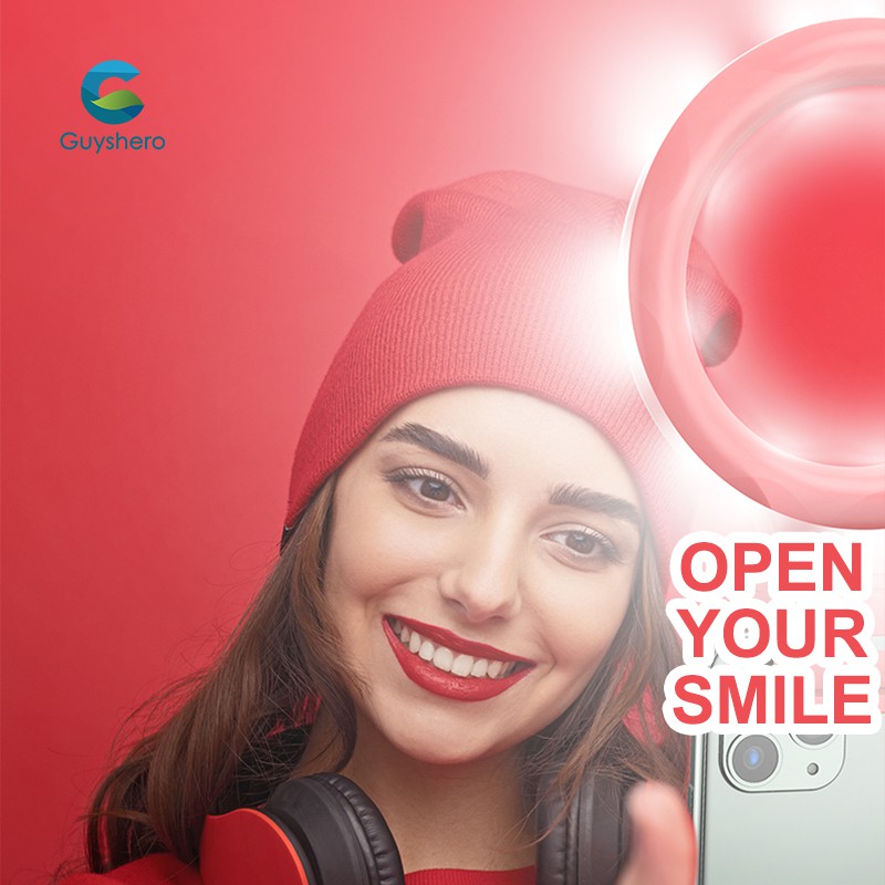 Guyshero Vòng đèn LED trợ sáng hỗ trợ chụp ảnh selfie điều chỉnh độ sáng được gắn điện thoại tiện lợi