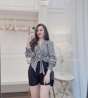 Áo kẻ caro buộc nơ⚡️ ảnh thật