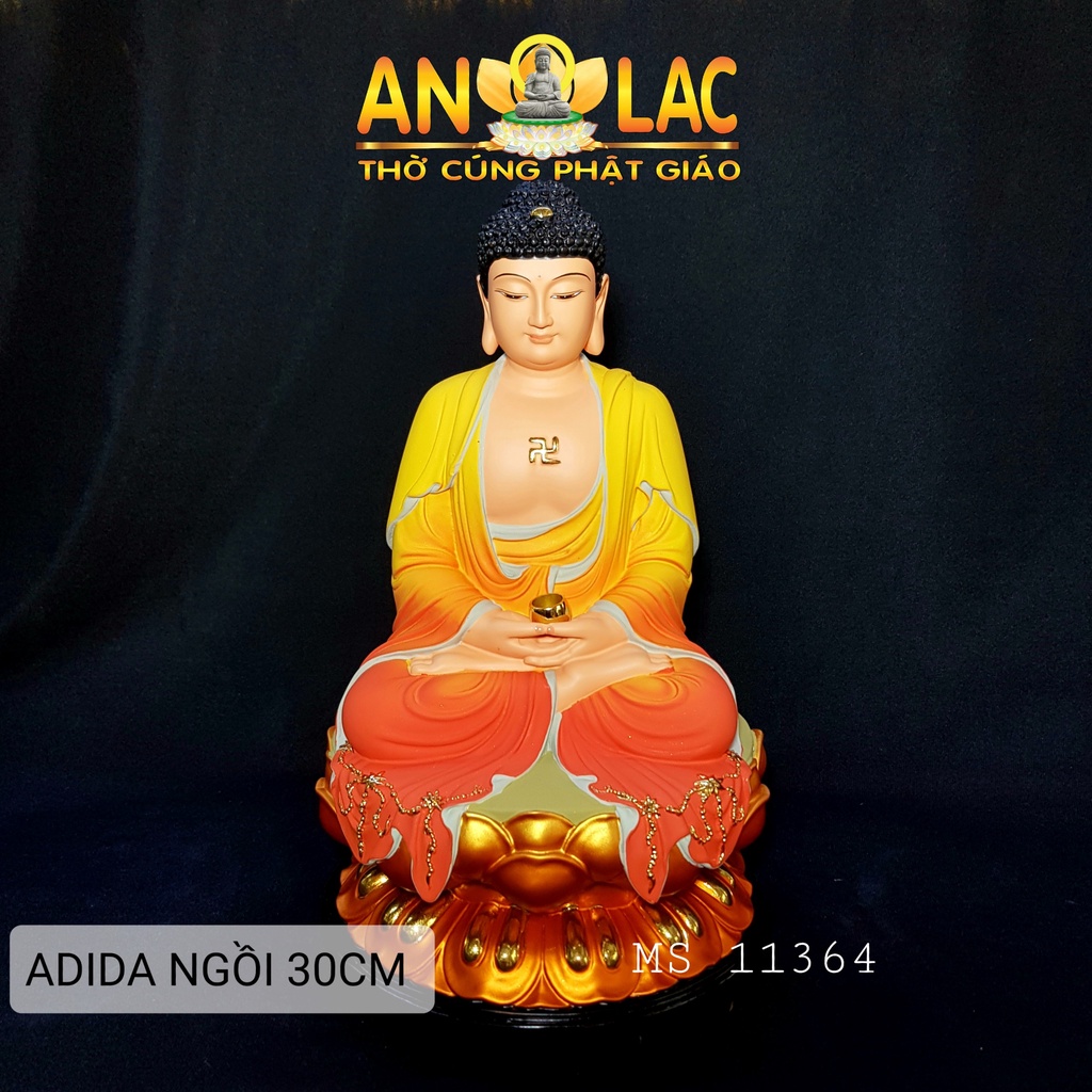 Tượng Phật A Di Đà Ngồi Composite Áo Vàng Đỏ 30cm 2B SP030