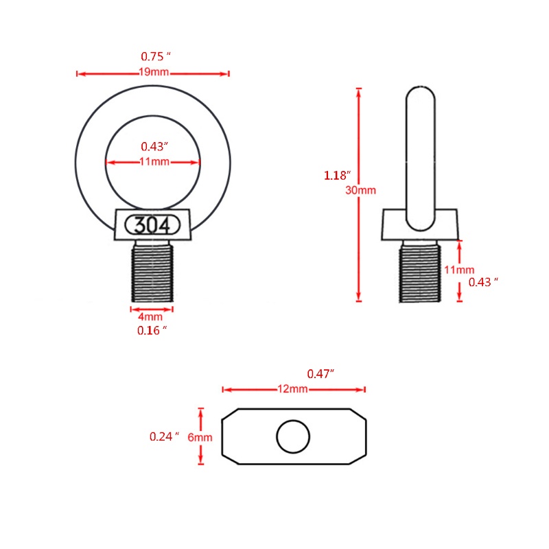 Vòng Nâng Ren Bằng Thép Không Gỉ M4 Dành Cho Tàu Thuyền