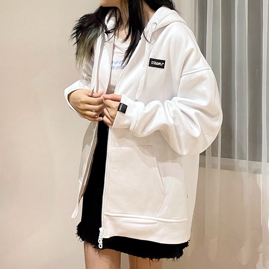 ┅◐Áo khoác Zip hoodie nỉ bông có túi trong, khoá kéo 2 chiều D’BAKU BASIC LOGO