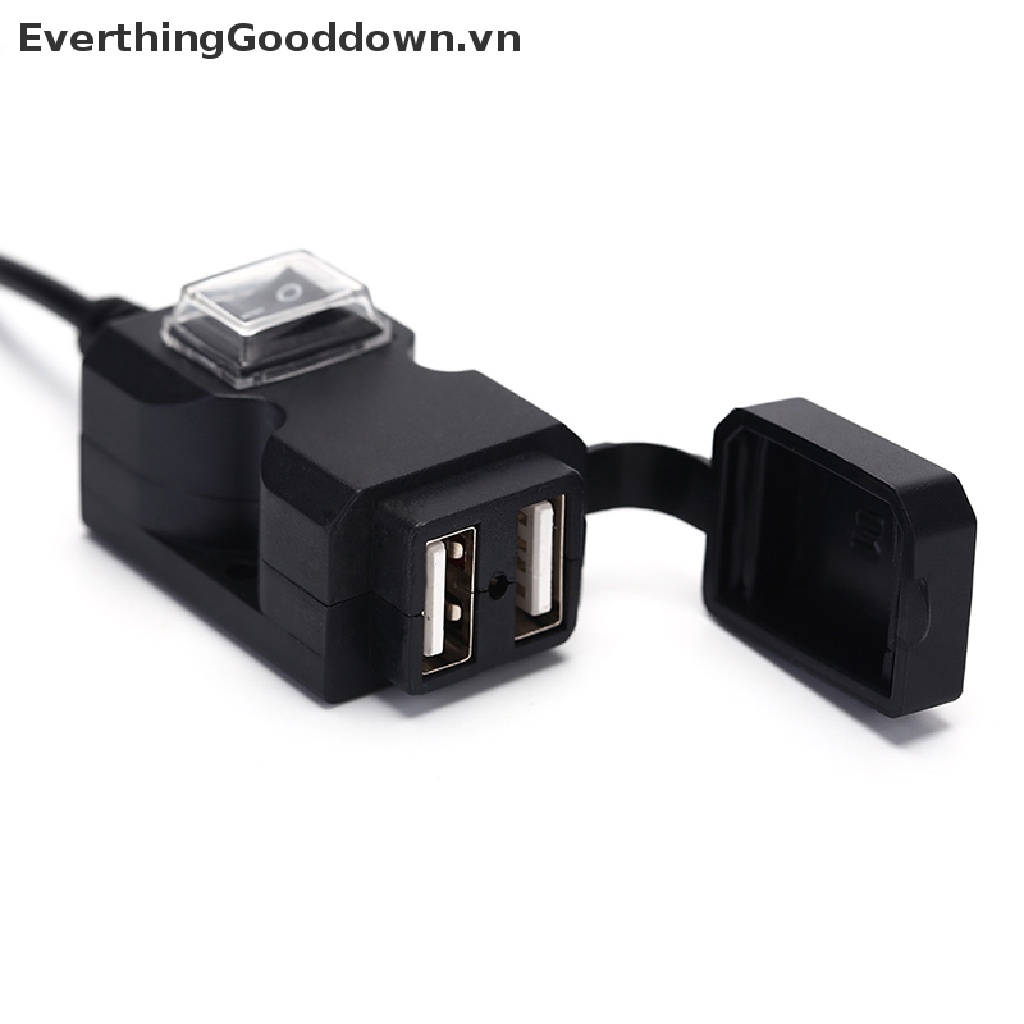 Everthinggood Ổ Cắm Sạc USB Kép 12V Chống Nước Có Công Tắc Và Giá Đỡ Gắn Tay Lái Cho Xe Máy