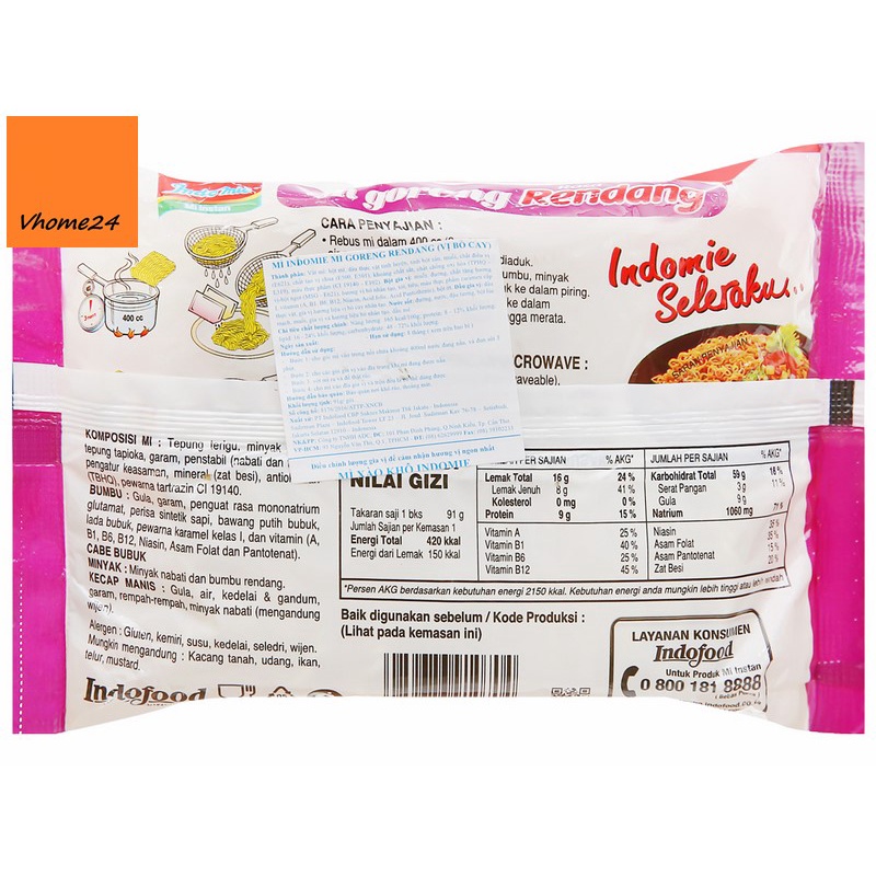 Mì xào khô Indomie Mi Goreng Rasa Rendang vị bò cay & vị sườn gói 91g | BigBuy360 - bigbuy360.vn