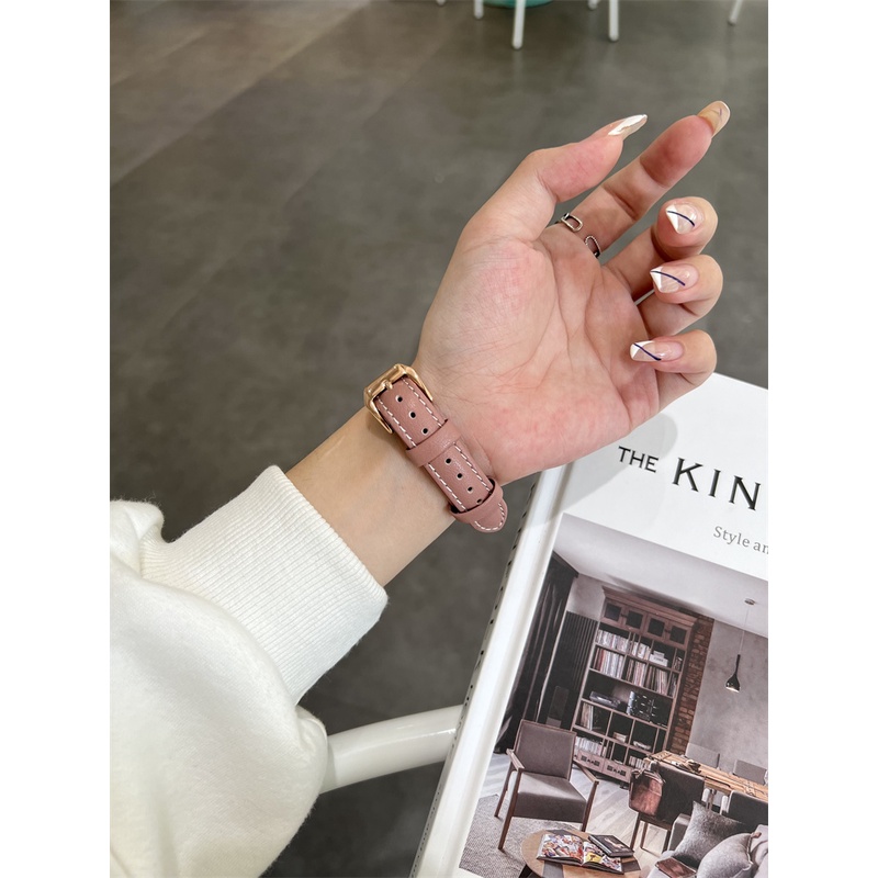 Dây đeo bằng da mỏng cho đồng hồ thông minh Smart Watch Series 7 6 SE 5 4 3 40mm 44mm 45mm 42mm