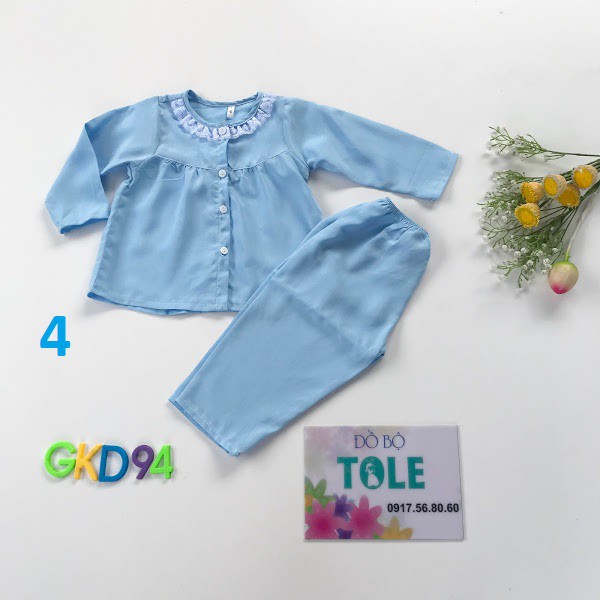 Đồ bộ dài tay bé gái vải tole lanh loại 1 (8-17kg )