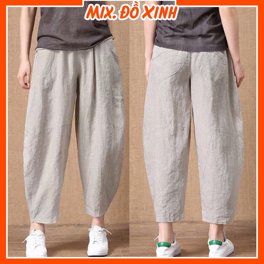 Quần kiểu nữ thời trang ống thụng lưng thun Thu Hà chất liệu Linen cao cấp mềm mát form rộng thoải mái QNH.39
