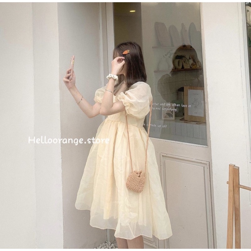 VIBED Đầm babydoll vol tơ màu nude dễ thương